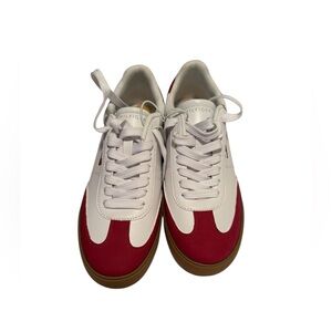 Tommy Hilfiger Women’s Red and White Lace-up Sneakers Sleek Design Sz 8